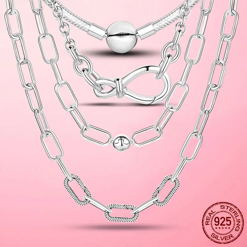 

Classic Basic Chain 925 Silver Snake Chain Necklace Choker Infinity Infinite Me Clasp Necklace Collier Femme Jewelry