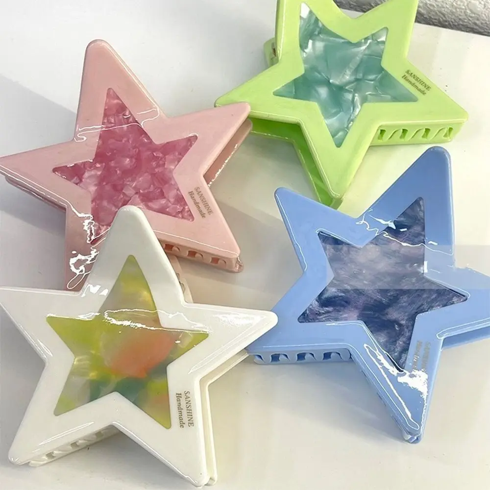 

Y2k Fashion Star Acrylic Hair Clip For Women Girls Shiny Pentagram Acetic Acid Hair Claw Sweet Five-Pointed Stars Shark Clips