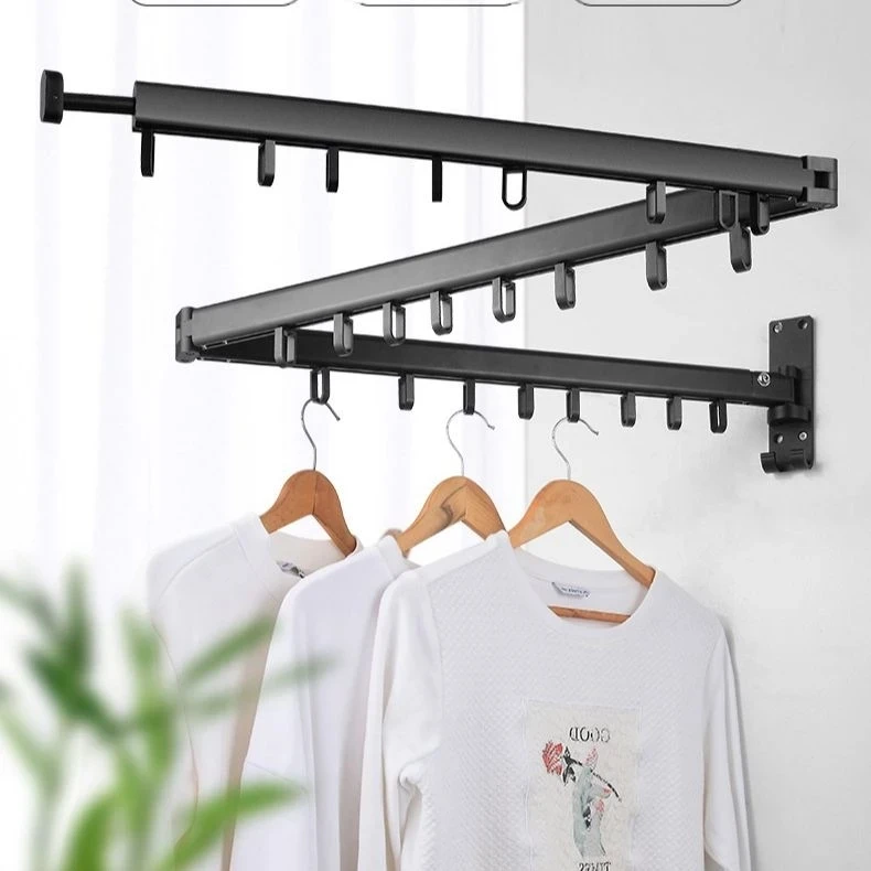

Indoor wall-mounted folding drying rack small household retractable can turn on the sun quilt metal drying rod