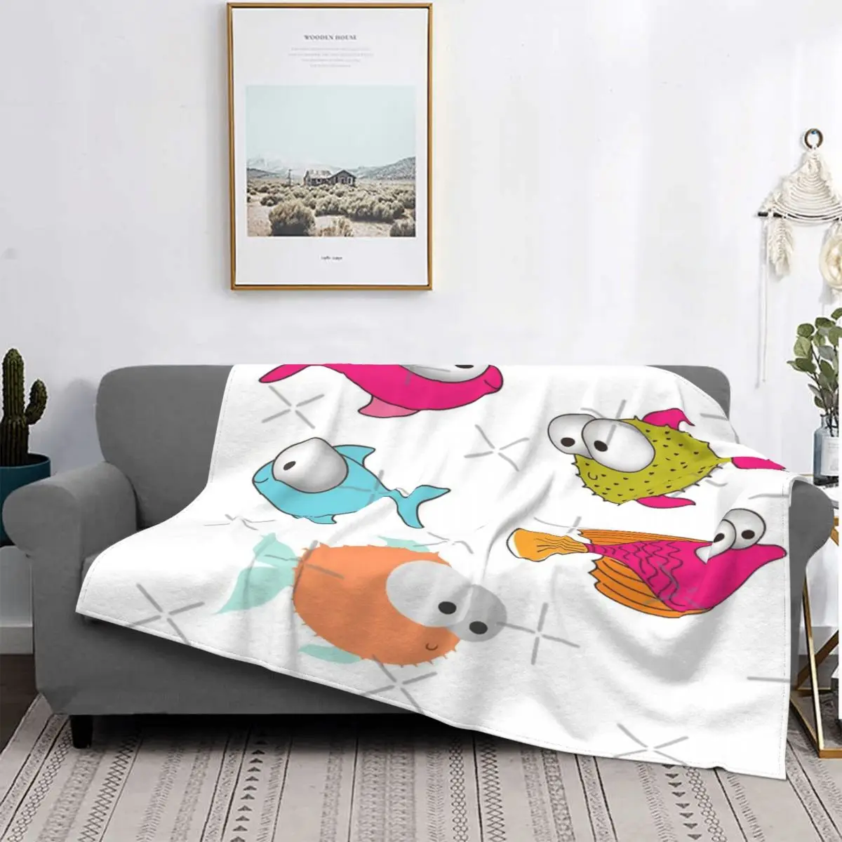 

Manta a cuadros con capucha para cama, manta ponderada con estampado de pez divertido, Adorable, dibujos animados, 3 unidades