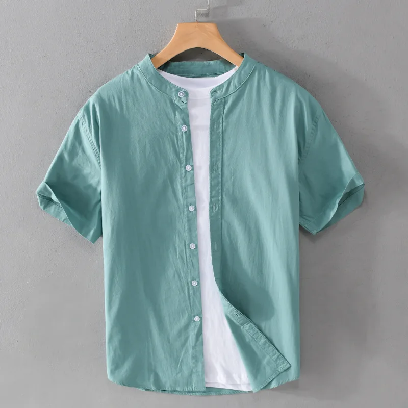 

Мужская Повседневная рубашка из ткани Оксфорд с коротким рукавом, тонкая и удобная универсальная Молодежная рубашка из чистого хлопка, классный и минималистичный Топ