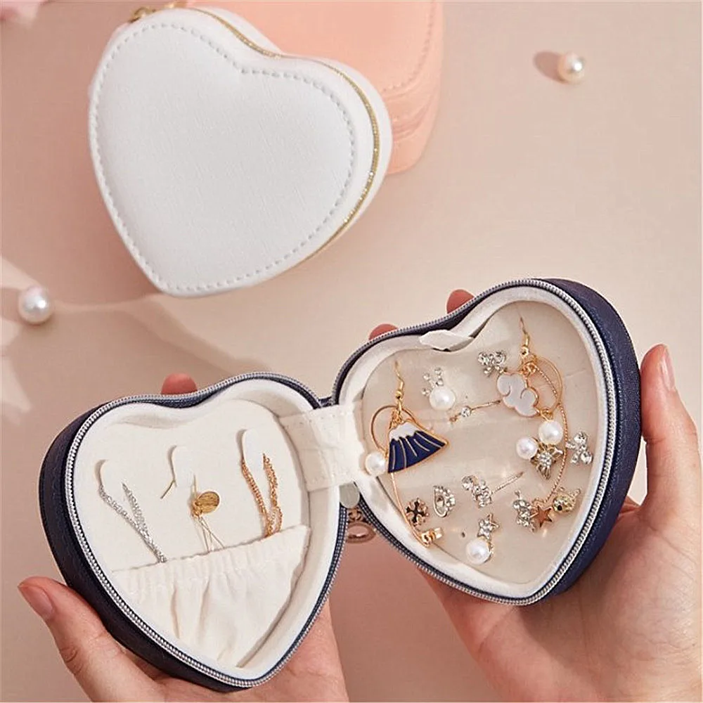 

2022 Новый портативный шкатулка для хранения ювелирных изделий, дорожный Органайзер в форме сердца для сережек, ожерелий, колец, кожаный чехол для хранения ювелирных изделий