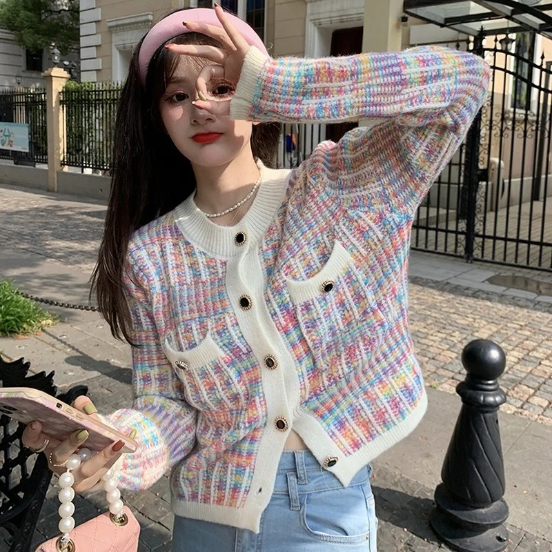 

Korea Version Knitted Cardigan Female Temperament Autumn New Sweet Age-reducing Women Sweater Jacket