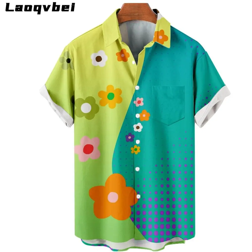 

Гавайская рубашка мужская оверсайз, модная повседневная Пляжная блуза с коротким рукавом, топ, 4XL, лето 2023