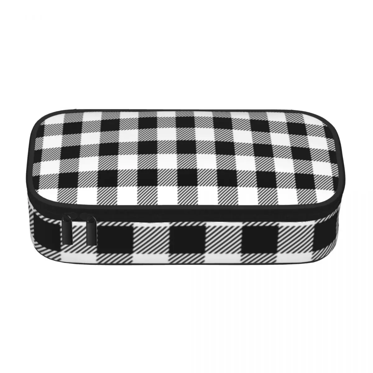 Checkerboard Print Pencil Case White Black Plaid School Large Capacity Zipper Pencil Box Teens Kawaii Pen Bags