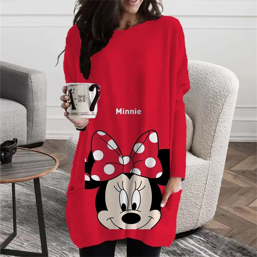 2022 Autumn Women's Elegant Long Sleeve Disney Print Tops Daily Street Trend T-shirt Winter 0 Neck Vintage Pullover