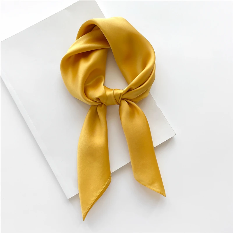 

2022 Solid Color Women Scarf Square Silk Scarves Hijabs Neck Head Kerchief Foulard Lady Shawls Smooth Tie Band