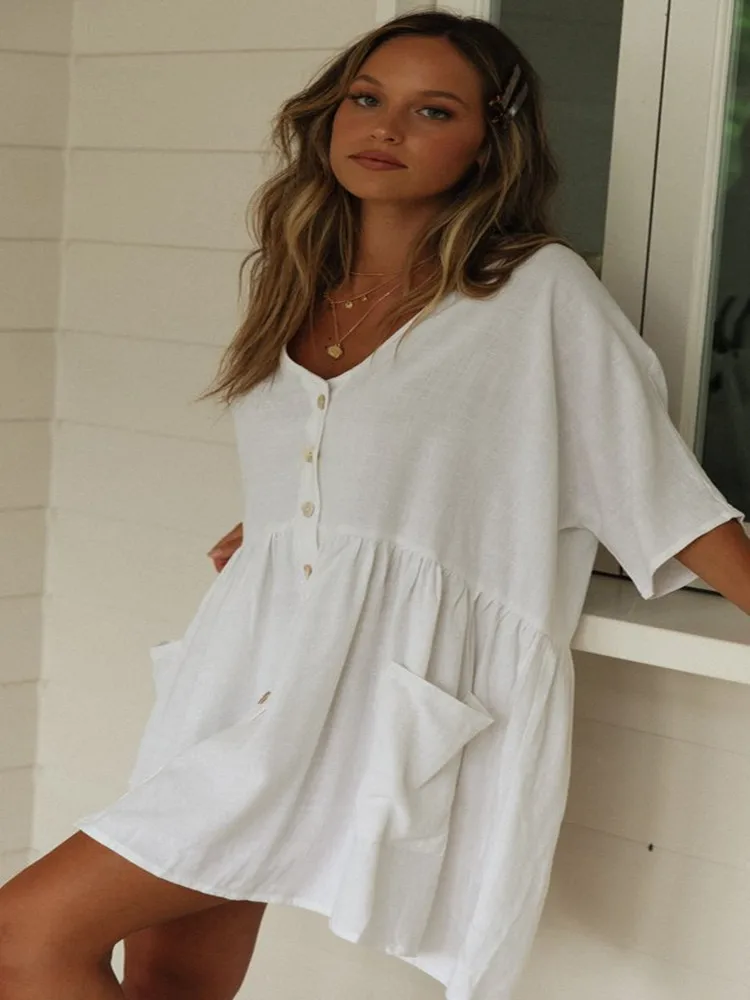 

2023 New Fashion Women Swimsuit Cover Ups Shirts Ladies Bathing Suit Mini Dress Bikini Beach Tunic Top Beachwear Outfits Coverup