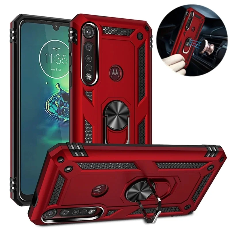 

For Motorola Moto G8 Power Lite Case Armor Shockproof Magnetic Car Phone Case For Moto G8 Play G8 Plus Holder Ring Back Cover
