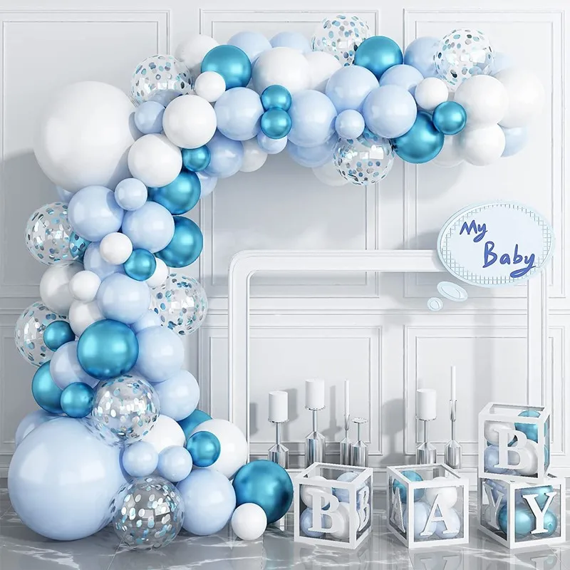 

Macaron Blue Balloon Garland Arch Kit Silver Confetti Globos Set For Wedding Decoration Kids Baby Shower Birthday Party Supplies