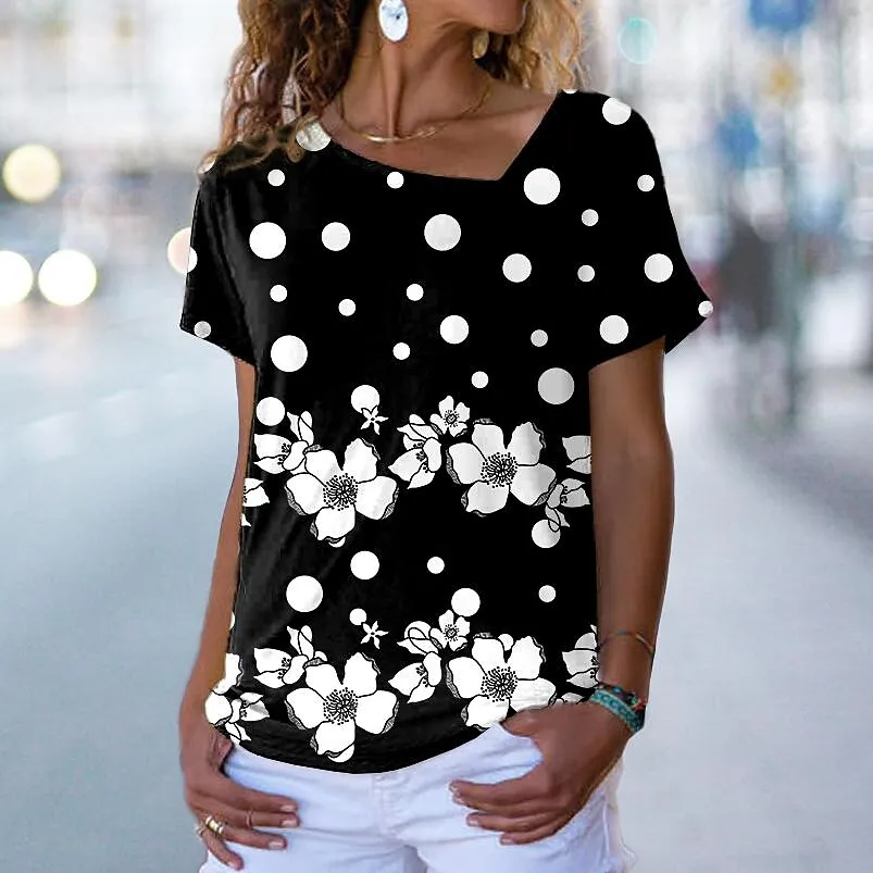 

2022 Summer Women's Geometric Painting T shirt Geometric Print V Neck Basic Tops Green Blue Purple / 3D Print