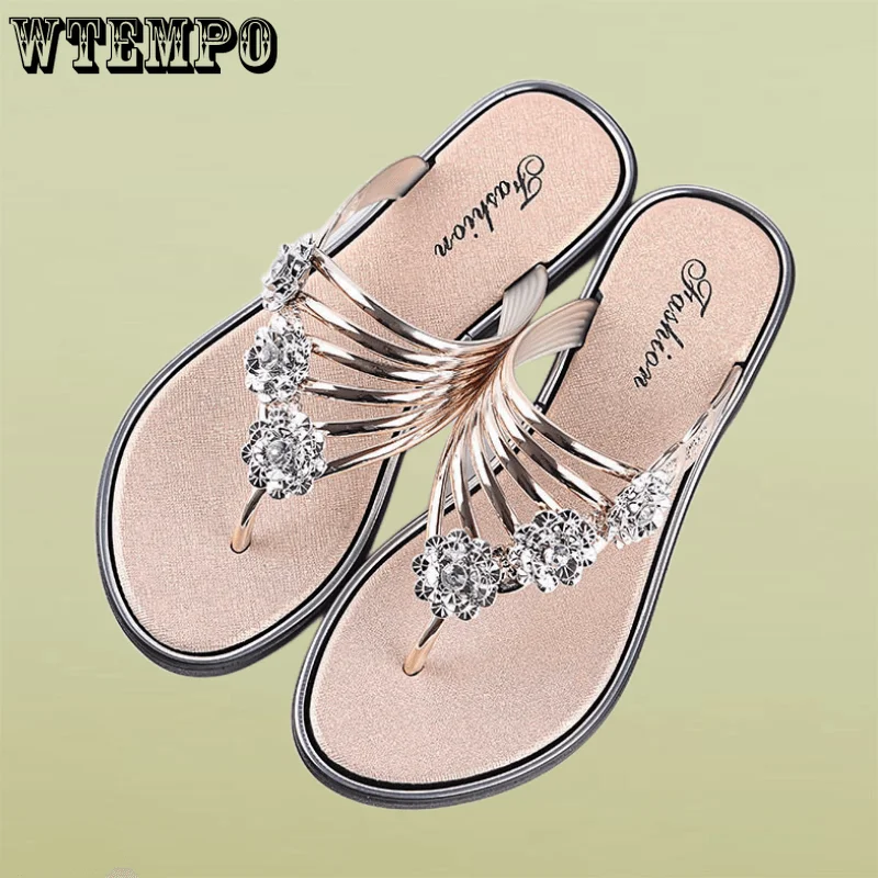 

Шлепанцы WTEMPO женские на плоской подошве, легкие сандалии с цветочным рисунком, нескользящая обувь для пляжа, оптовая продажа, Прямая поставка