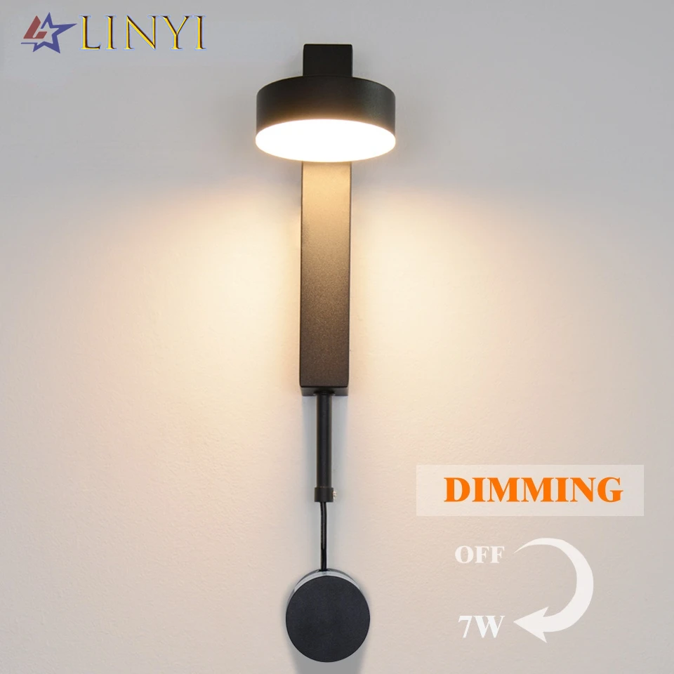 

Dimmable LED Wall Lamp with Knob Switch Modern Wall Light Indoor Lighting Adjustable 7W 9W Black for Bedroom Bedside Aisle Stair