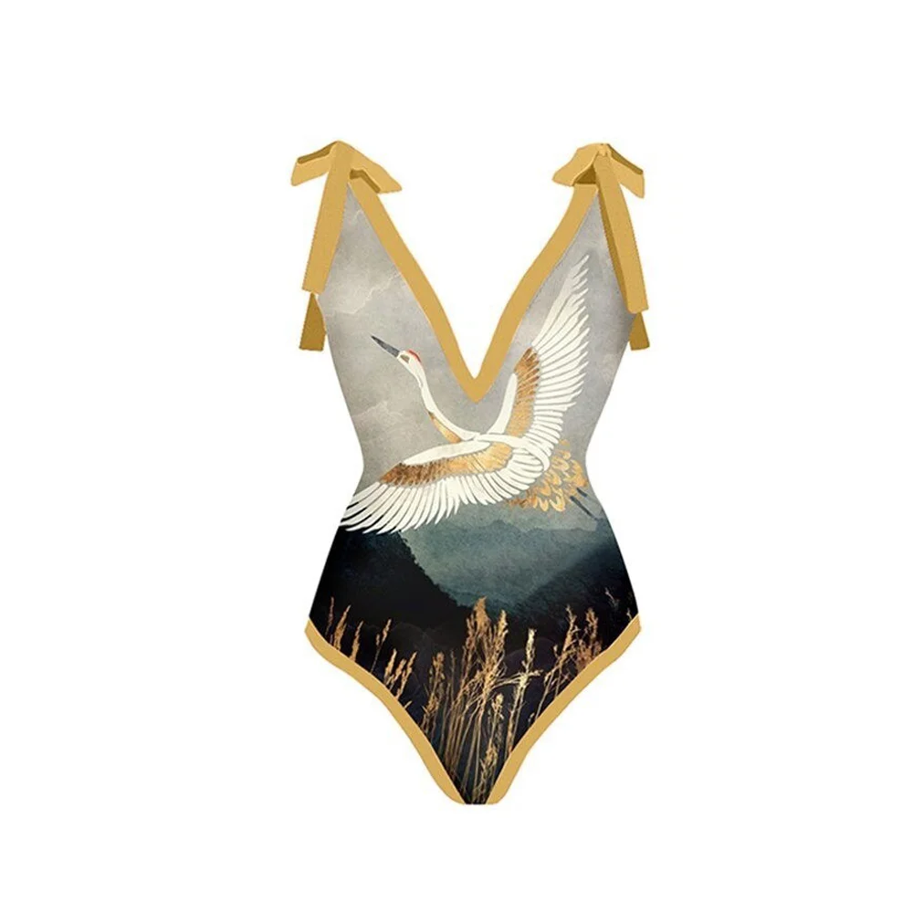 One Piece Bikini Swimsuit With Skirt 2023 New Women BowKnot Swimwear Braziilian Monokini Cover Up Retro Bathing Suit Summer