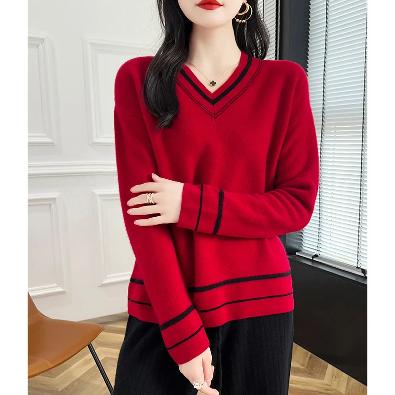 Женский свитер из 100% мериносовой шерсти осенне-зимний модный теплый пуловер с