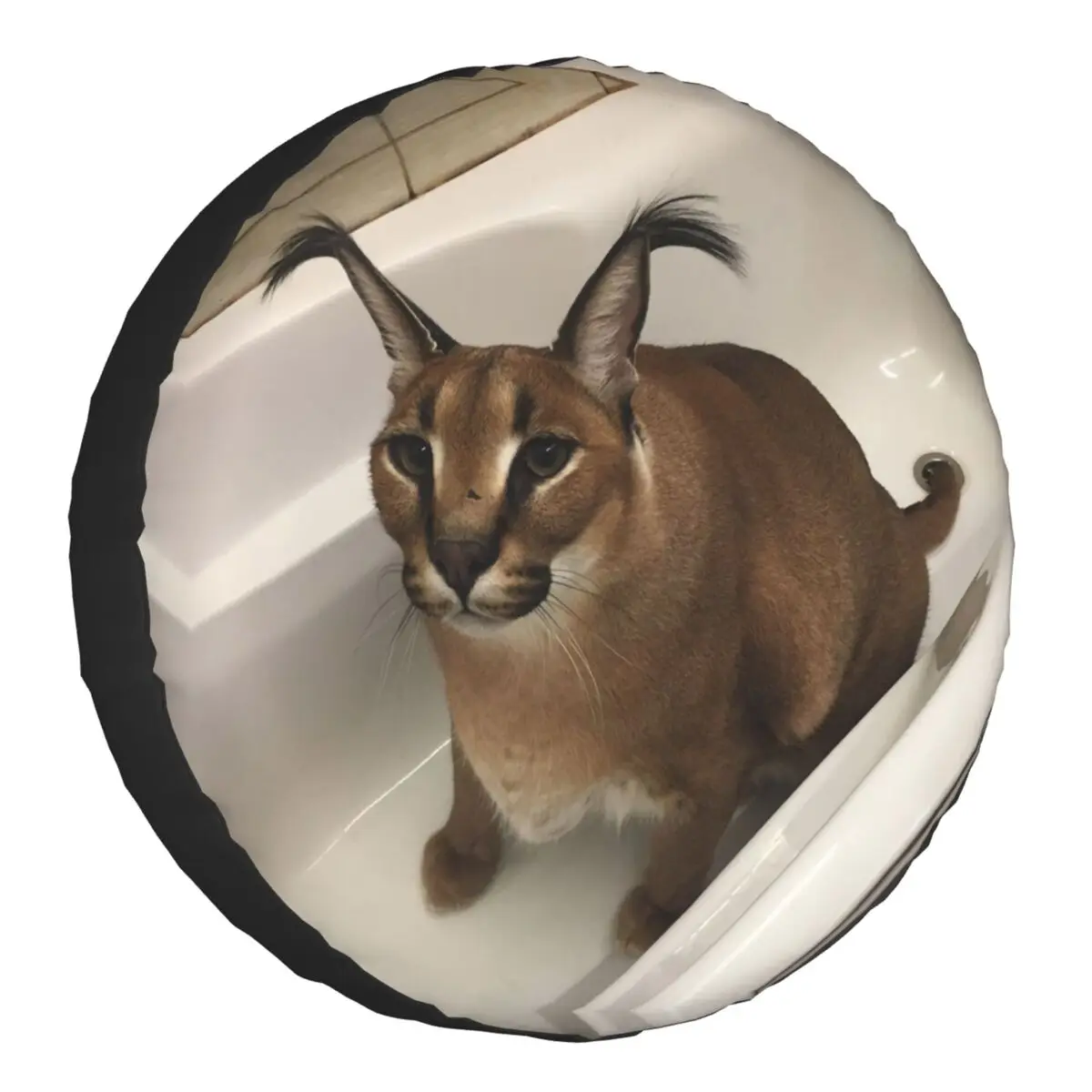 

Floppa Cute Meme Spare Tire Cover Case Bag Pouch Funny Caracal Cat Wheel Covers for Jeep Mitsubishi Pajero 14 15 16 17 Inch