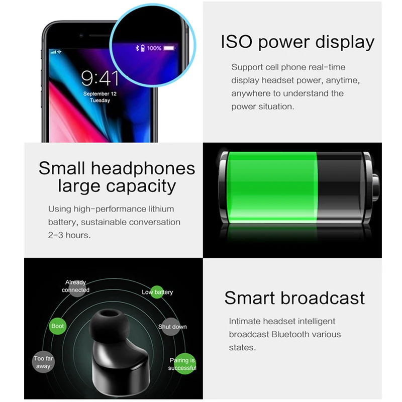 Беспроводные Bluetooth-наушники-вкладыши с микрофоном 2 шт |