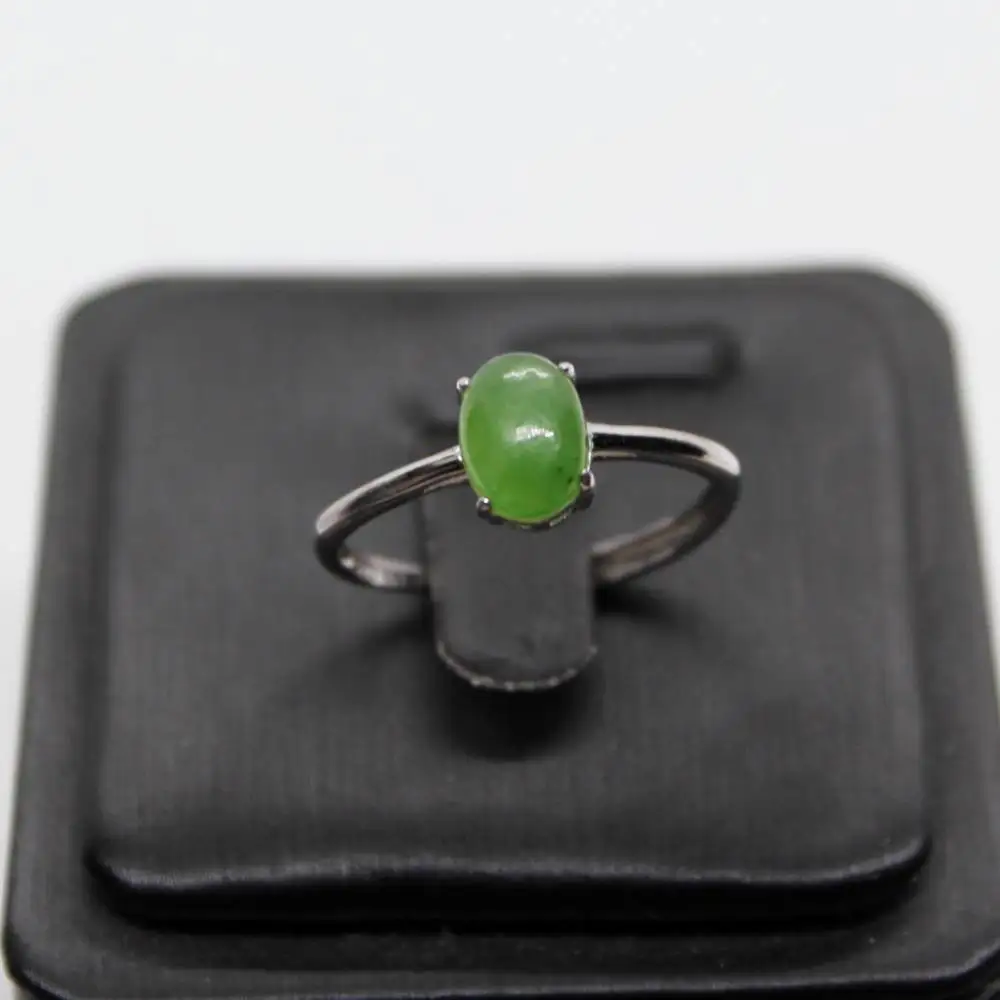 

1ring Natural Russian jade 925 sterling silver adjustable ring approx6*8mm send randomly