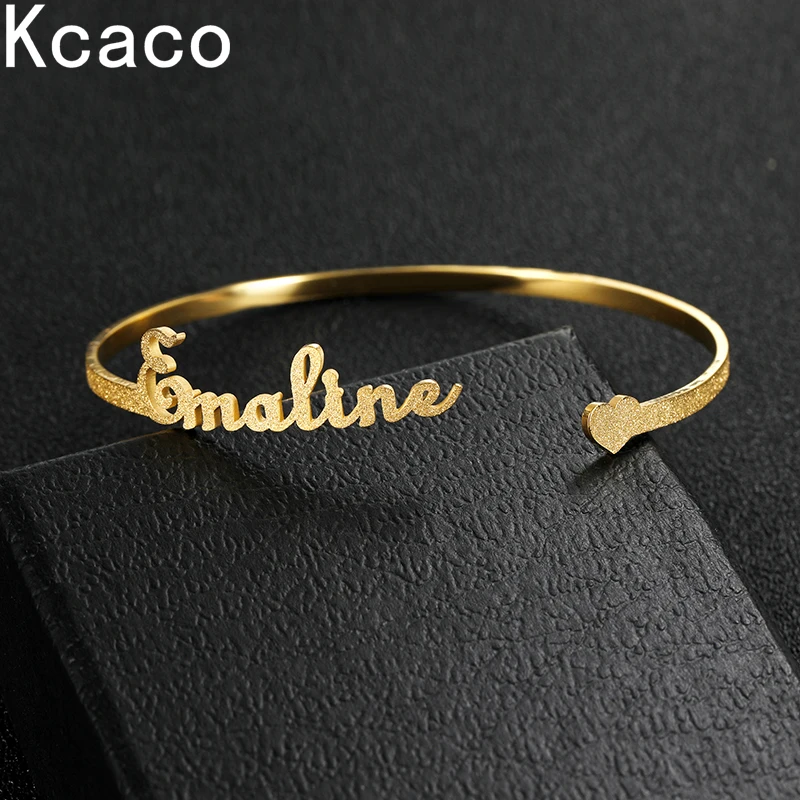

3mm Custom Name Heart Bracelet Personalized Stainless Steel Frosted Adjustable Bracelet Sanding Style Bangles for Women Gifts