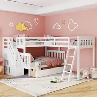 Twin over Full L-Shaped Bunk Bed With 3 Drawers Ladder and Staircase wooden children kid sleep bed