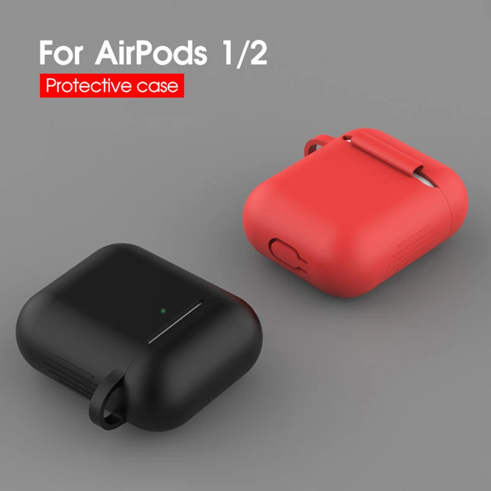 Silicone Earbuds Case for Apple Airpods 1/2 Cover Headphones Sleeve Protective Cover with Anti Lost Carabiner Buckle