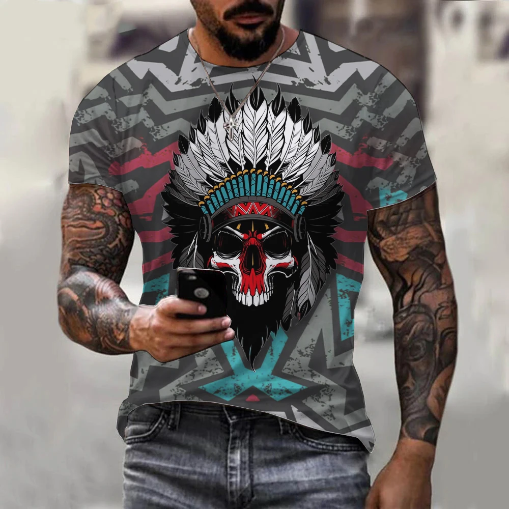 

Indians Culture Harajuku Men's Tshirts Summer 3D Printed T-shirt Fashion O-Neck Short Sleeve Skull Tops Tees Streetwear