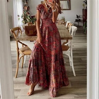 women dress fashion anti pilling colorful print loose hem floor length dating dress garment summer dress lady dress