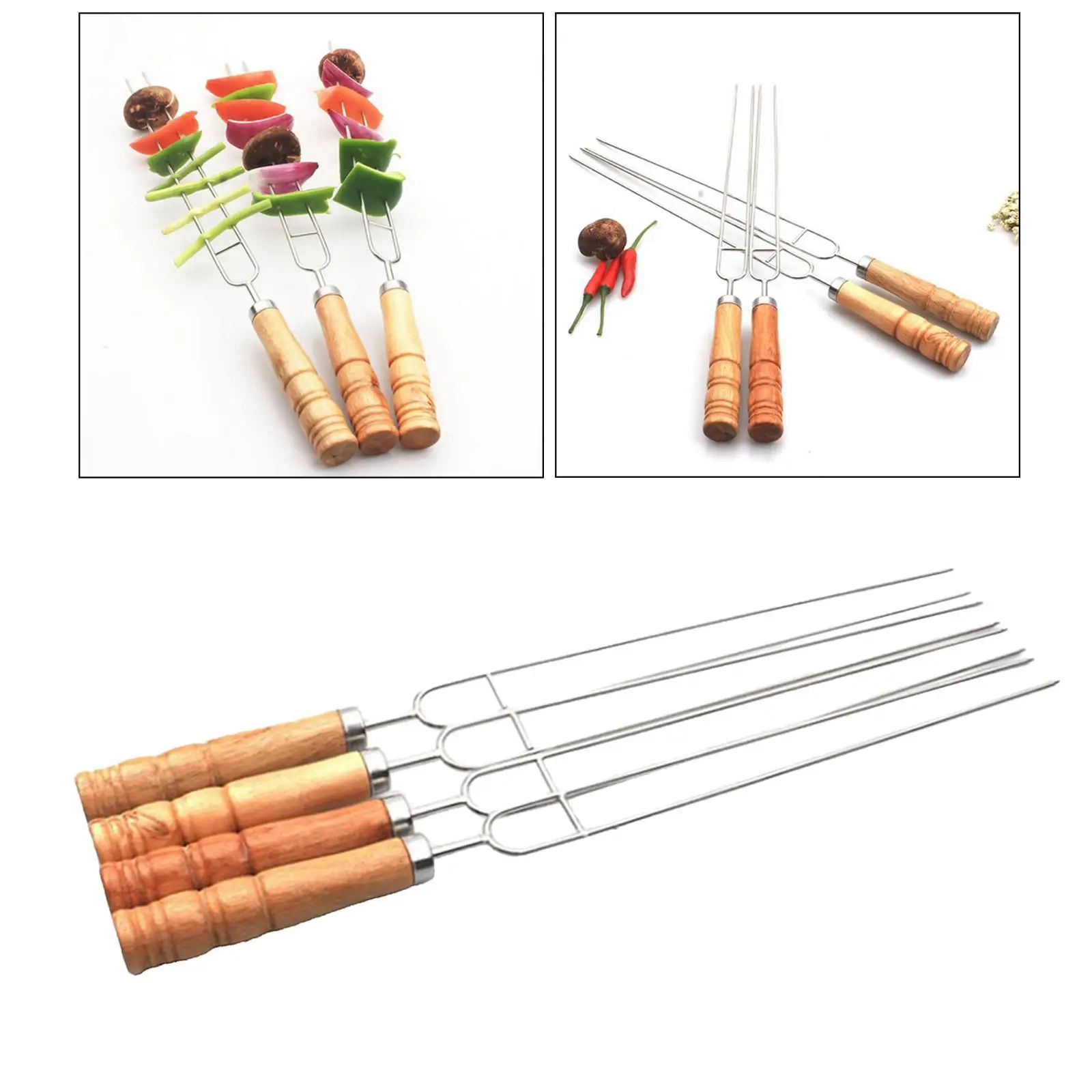 6pcs Barbecue Grill Fork Stainless Steel U-Shaped BBQ Skewer With Anti-scald Wooden Handle Metal Fork Set for Outdoor BBQ Grill 6pcs Barbecue Grill Fork Stainless Steel U-Shaped BBQ Skewer With Anti-scald Wooden Handle Metal Fork Set for Outdoor BBQ Grill