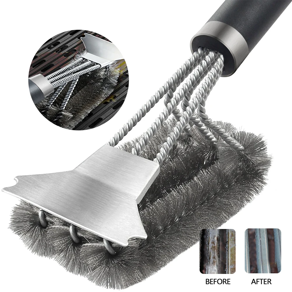 

BBQ Grill Barbecue Kit Cleaning Brush Stainless Steel Cooking Tools Kitchen Accessories Wire Bristles Triangle Cleaning Brushes