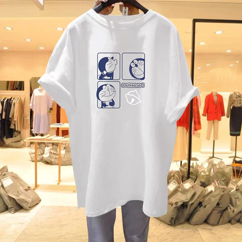   흰색 순수한면 짧은 소매 티셔츠 여성 2021 새로운 여름 라운드 목 문자 인쇄 느슨한 올 매치 하라주쿠 스타일 티셔츠 