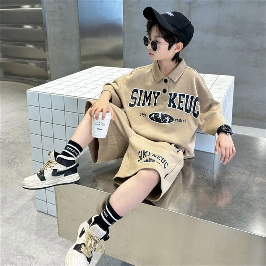 

Детский Быстросохнущий костюм для мальчиков, футболка с коротким рукавом и шорты, спортивный комплект из двух предметов, свободный костюм, Новинка лета 2023