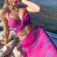 2021 summer new tie dye printing y2k womens sexy cross straps hollow sexy backless slim beach bag hip dress de mujer vestido