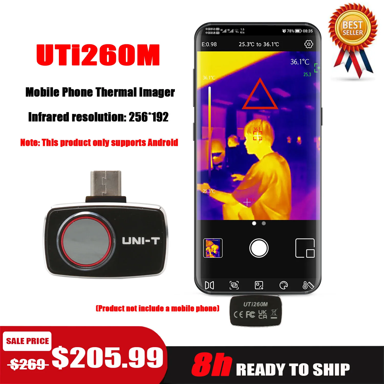 

UNI-T UTI260M Thermal Imager For Smart Phone 256x192 Pixel Thermographic Camera Infrared Thermal Camera PCB Circuit Failure Test