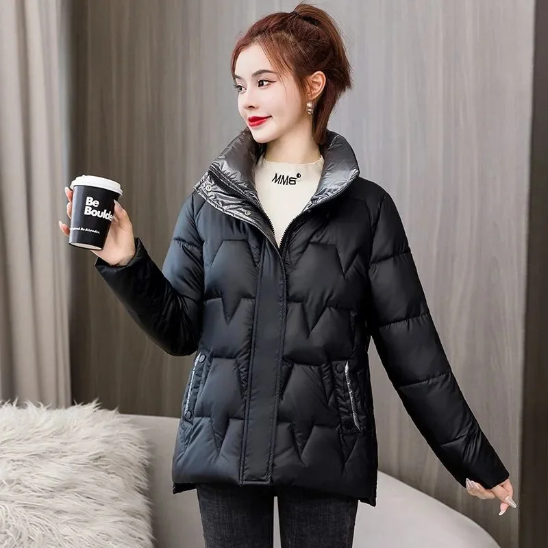 Winter Jacket Women Parkas Overcoat 2023 New Korean Short Glossy Down Cotton Jacket Parkas Female Casual Loose Outerwear