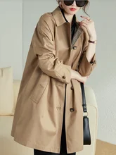 Женский весенне-осенний Тренч средней длины, модель 2022 года, однобортный свободный Тренч цвета хаки в британском стиле, женские весенние куртки