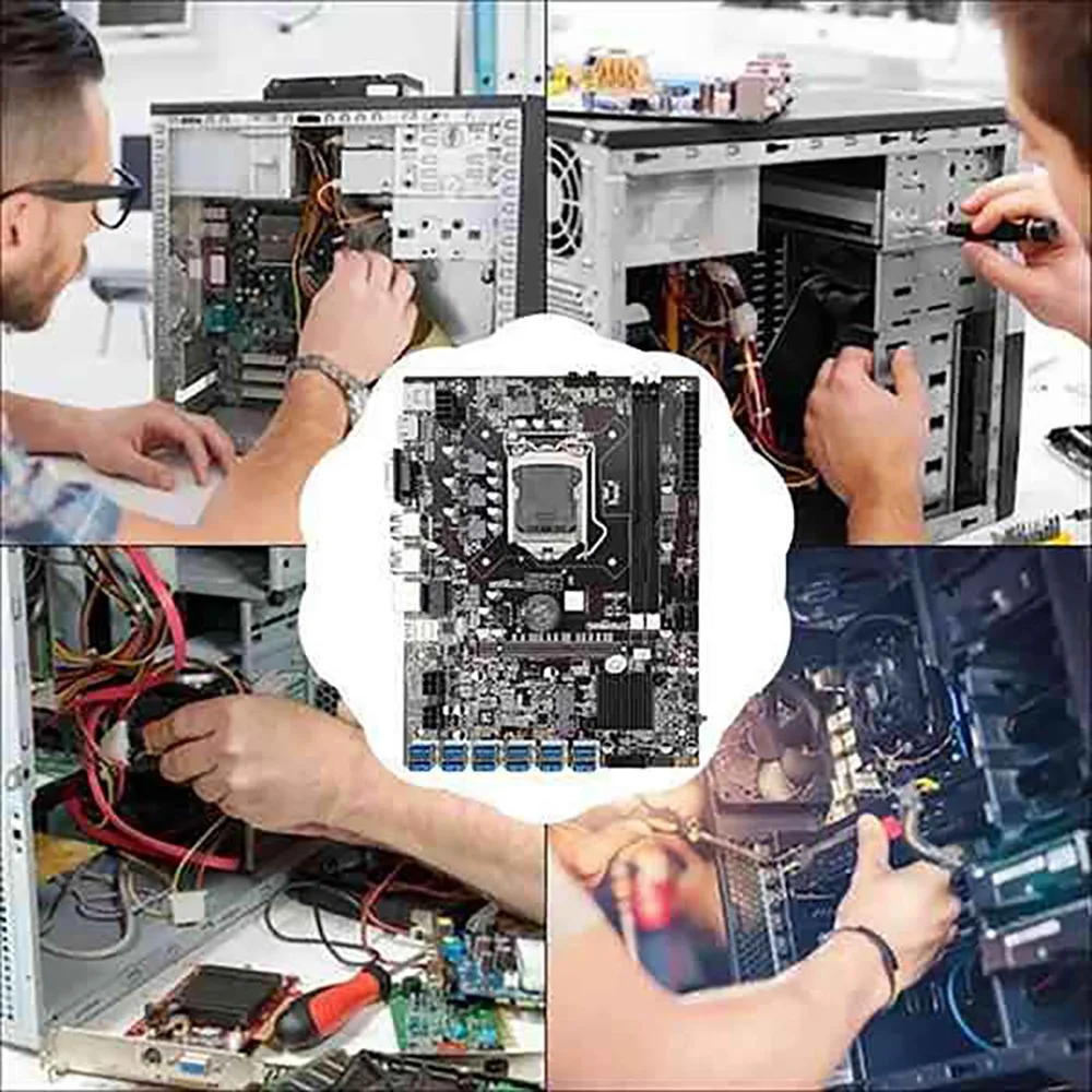 B75 12 Card BTC Майнер Материнская Плата ЦП + вентилятор термопаста кабель