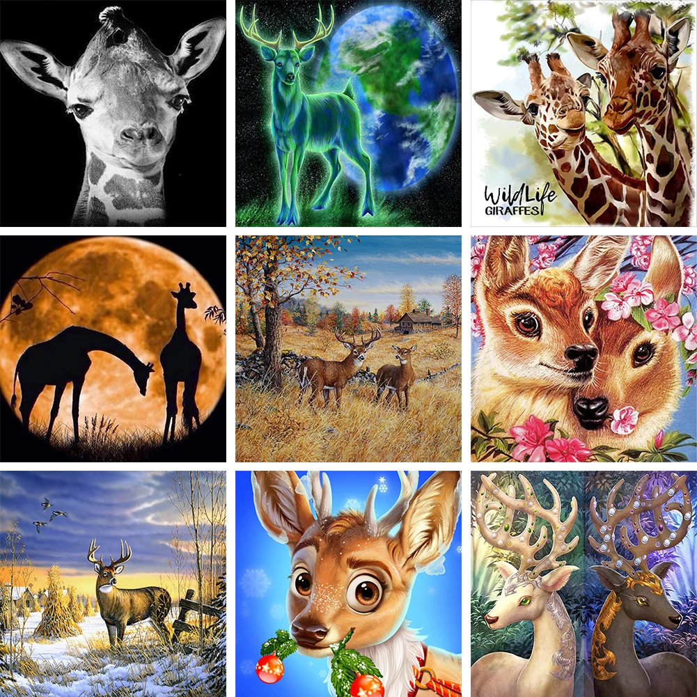 

5D DIY Full Drill Round Diamond Drawing Giraffe Pattern Rhinestones Mosaic Kit Picture Home Decoration Art Craft