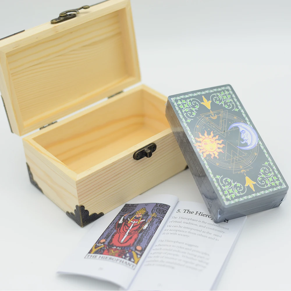 Mysterious Six Pointed Star Magic Array Wooden Box Gold Foil Tarot Card Set Board Game Prediction Waterproof Tape Manual |