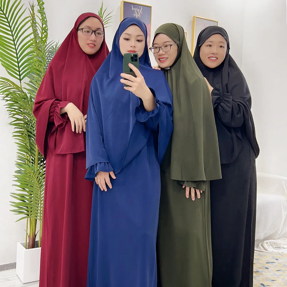 

Ramadan Muslim Abaya Khimar Prayer Garment Eid Hooed Dress Burqa Jilbab Islam Arabic Overhead Set Modest Clothing Robe Vestidos