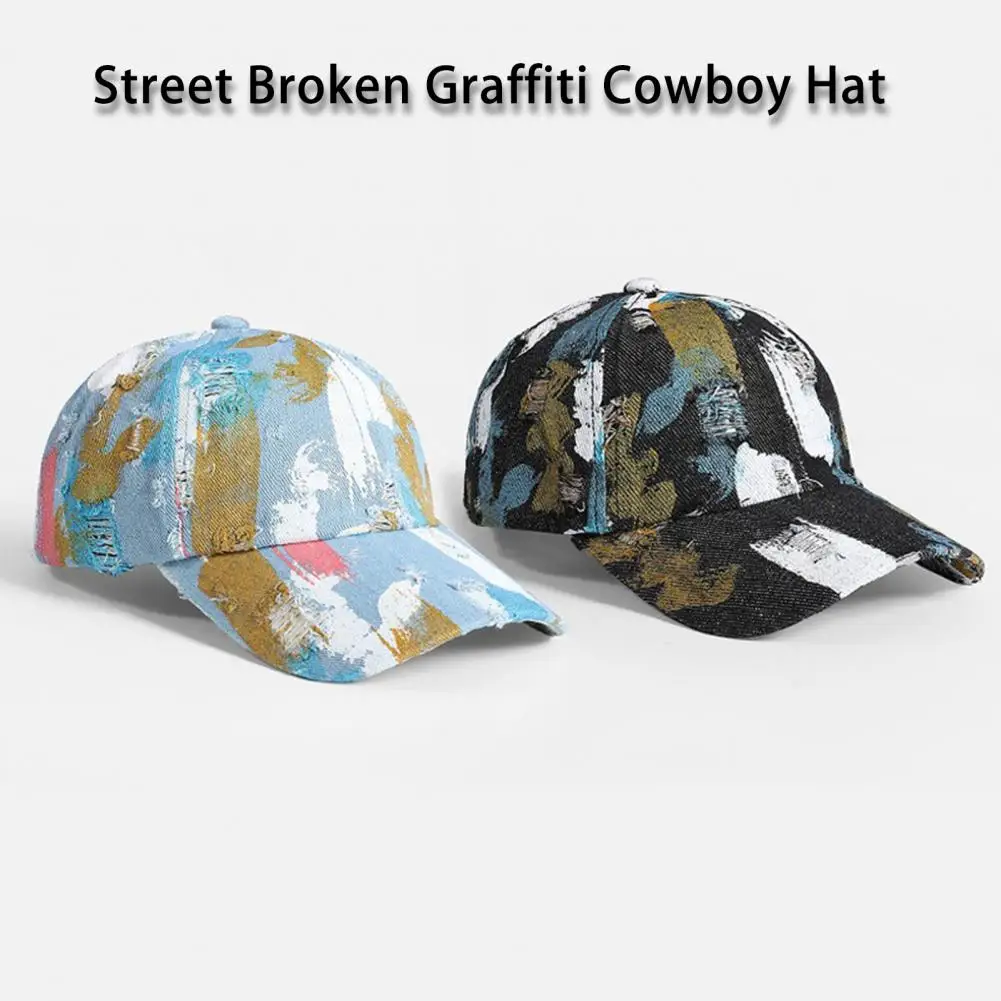 

Unisex Baseball Hat Graffiti Ripped Adjustable Bright Color Anti-Sun Temperament Hip Hop Men Women Peaked Hat Streetwear