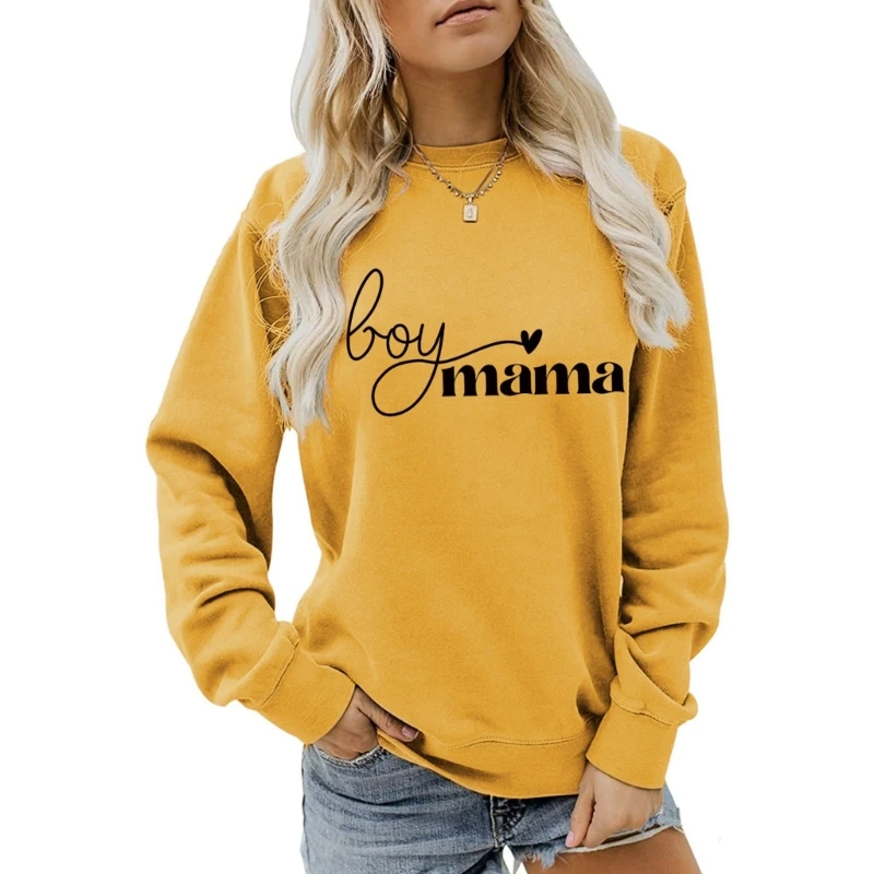 

H9ED Women Boy Mom Letters Heart Graphic Sweatshirt Casual Tunic Top Mothers T-Shirt
