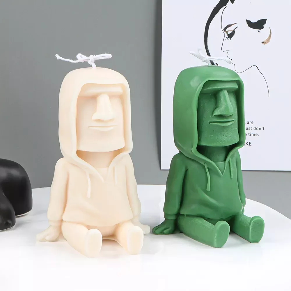 

Easter Island Moai Statue Candle Silicone Mold DIY Seated Hoodie Moai Aromatherapy Candle Craft Plaster Mould Home Decor Gifts