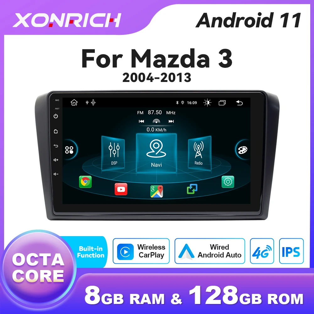 

Wireless Carplay 8GB 128GB Android 11 Auto Radio For Mazda 3 bk maxx axel 2004-2013 2007 Car Multimedia GPS 2Din Autoradio DSP