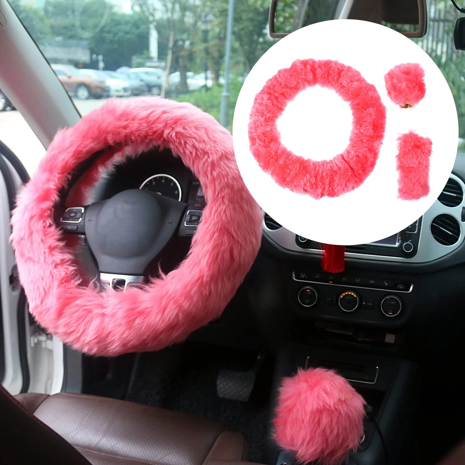 

3pcs Fluffy Anti-skid Steering Wheel Gear and Handbrake Covers for Car