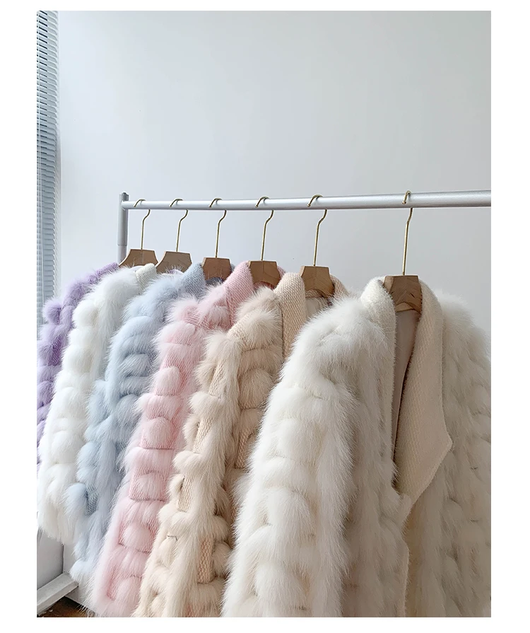 Women Winter Real Fox Fur Jacket Knitted Cardigan Thick Warm Natural Fur Jacket Turn-down Collar Outerwear Fashion Streetwear