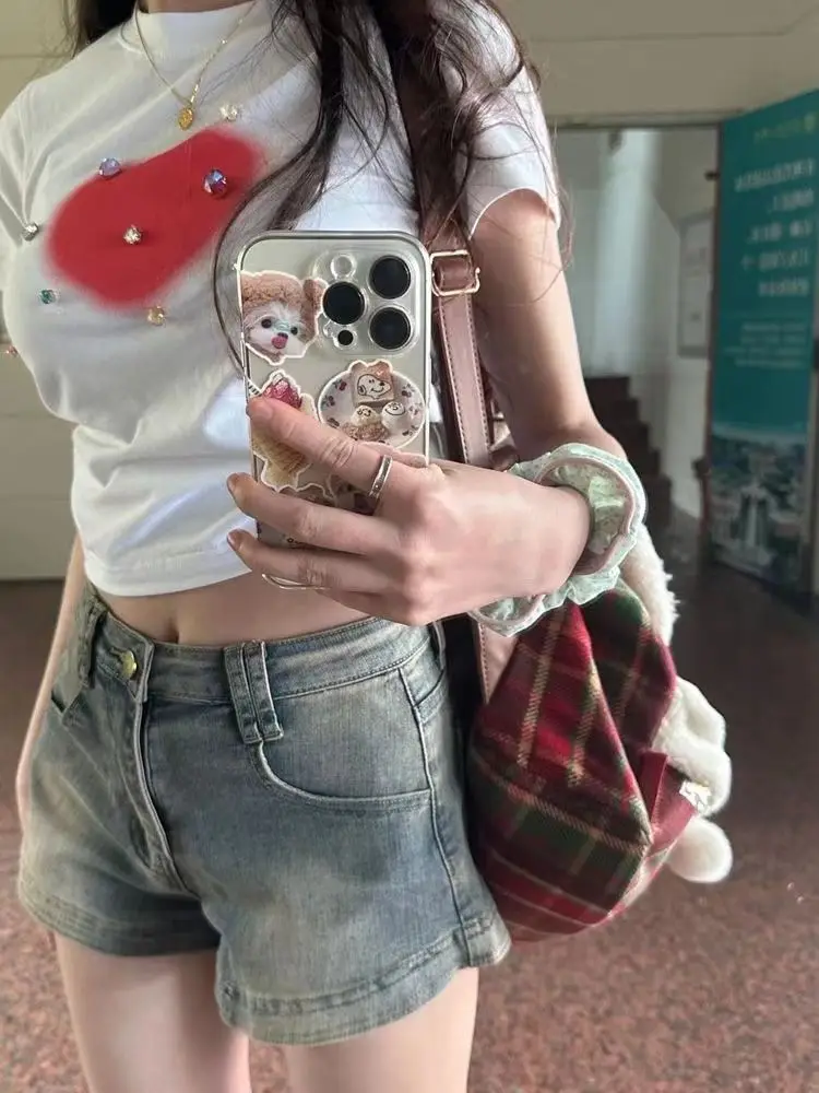 Женские джинсовые шорты в американском винтажном уличном стиле модные милые