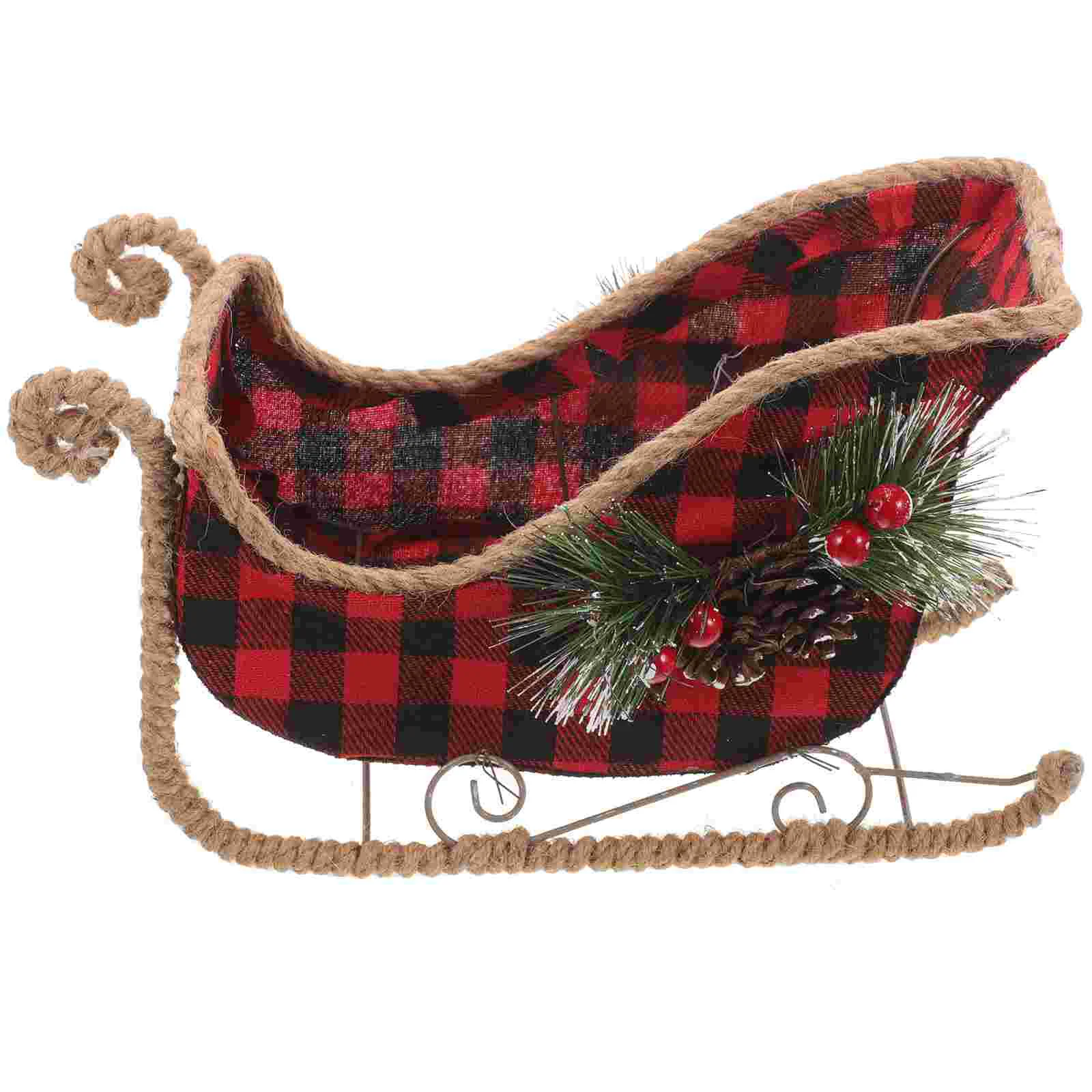 

Christmas Sleigh Ornament Decoration Pine Cones Table Top Decor Empty Baskets Holiday Supplies