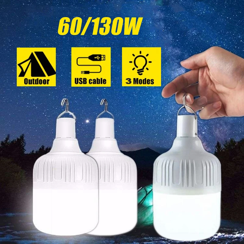 

60W/130W Portable Tent Lamp Battery Lantern BBQ Camping Light Outdoor Bulb USB LED Emergency Lights for Patio Porch Garden