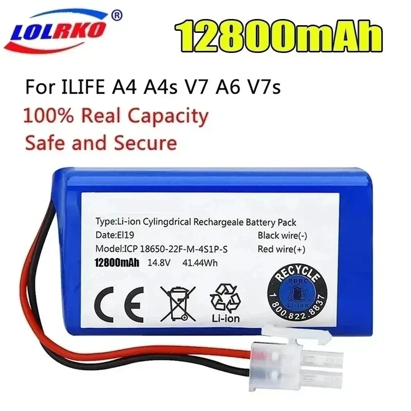 

NEW 14.8V 12800mAh 14.4V 3500mAh Lithium Battery For ILIFE A4 A4s V7 A6 V7s Plus Robot Vacuum Cleaner ILife 4S1P real Capacity