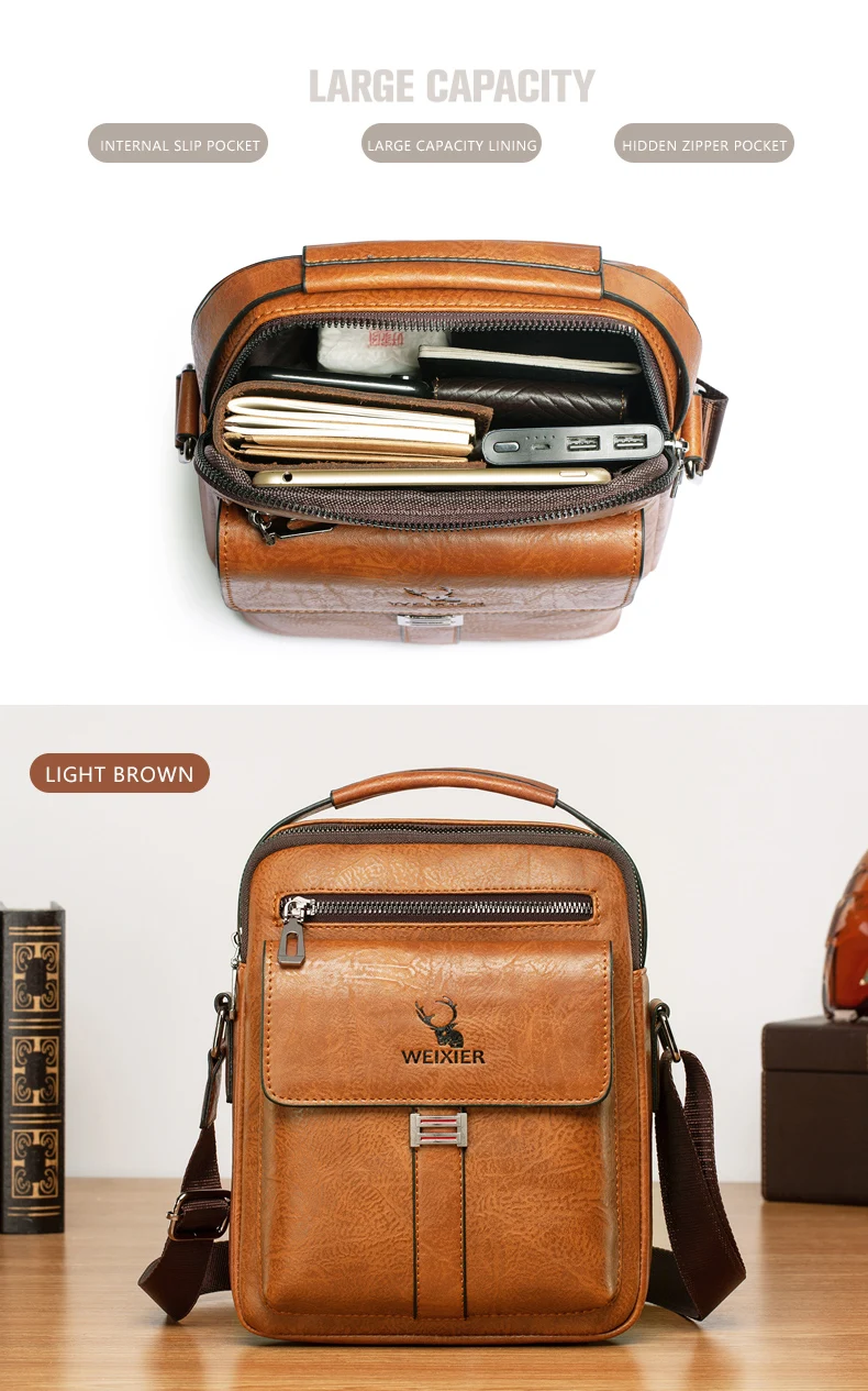 Men's PU Leather Business Fashion Anti-theft Shoulder Bags Waterproof Crossbody Sling Bag Handbag Travel Messenger Pack For Male